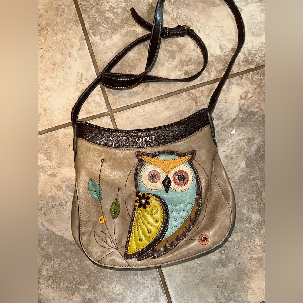 Chala Crossbody Bag with Owl Design - Brown and Blue